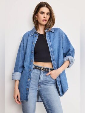 Good American Shirt Womens 2 US Medium Oversized Denim Button Down